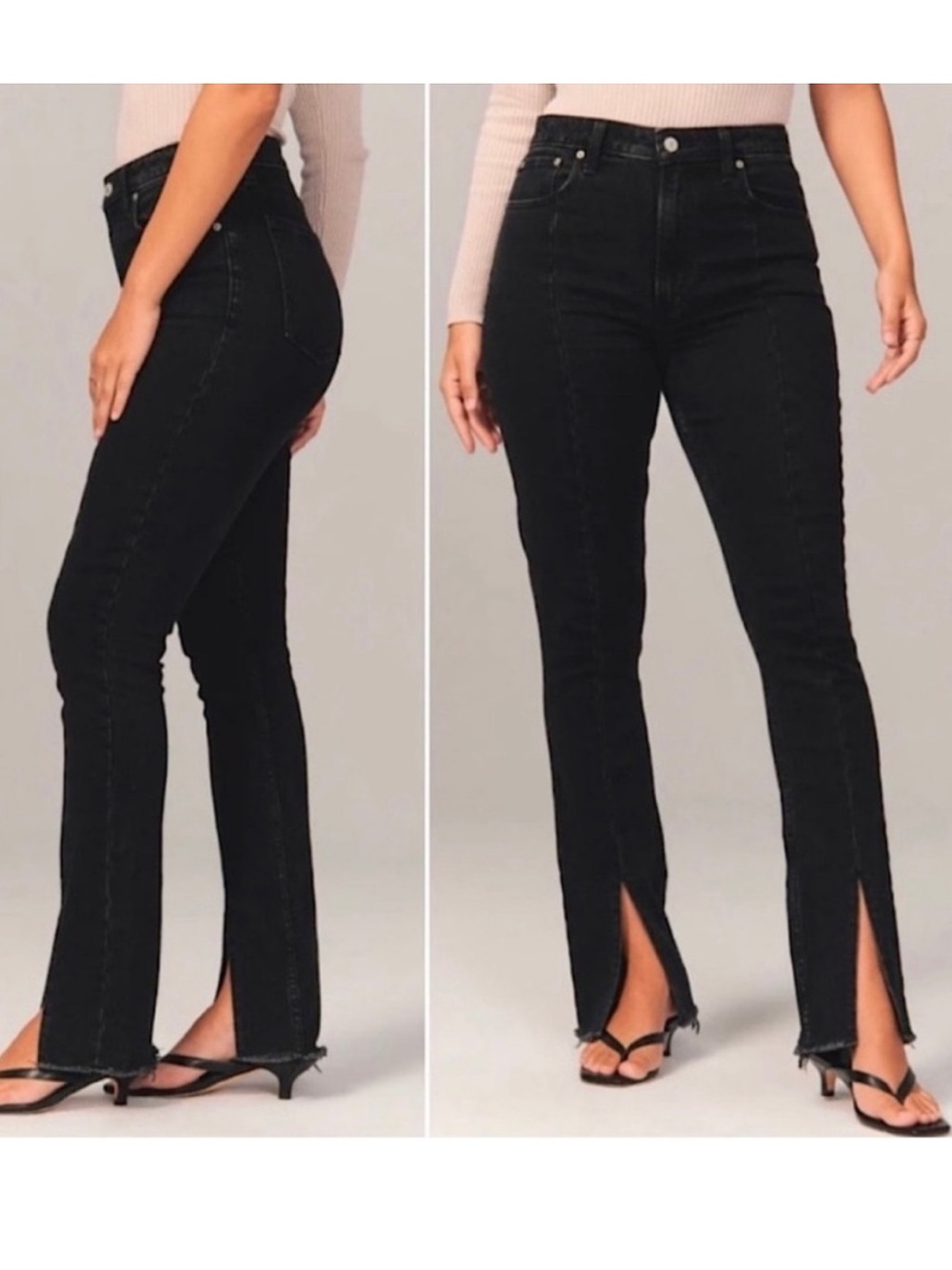 Abercrombie & Fitch Curve Love High Rise Skinny Split Hem Jeans, Black  27 short